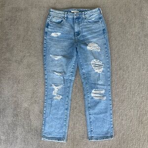 PacSun Distressed Ripped Blue Denim Mom Jeans